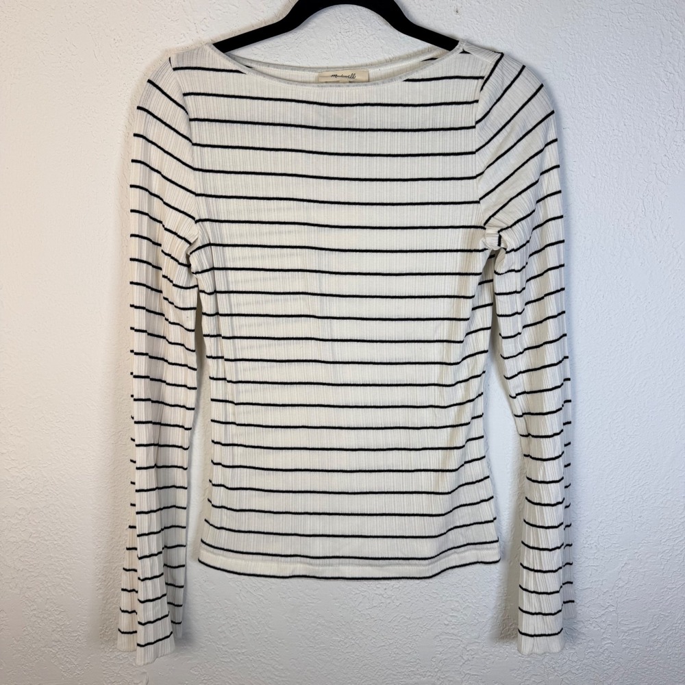 Madewell Womens M Ribbed Striped Long Sleeve Boat Neck Tee Minimalist French Gil